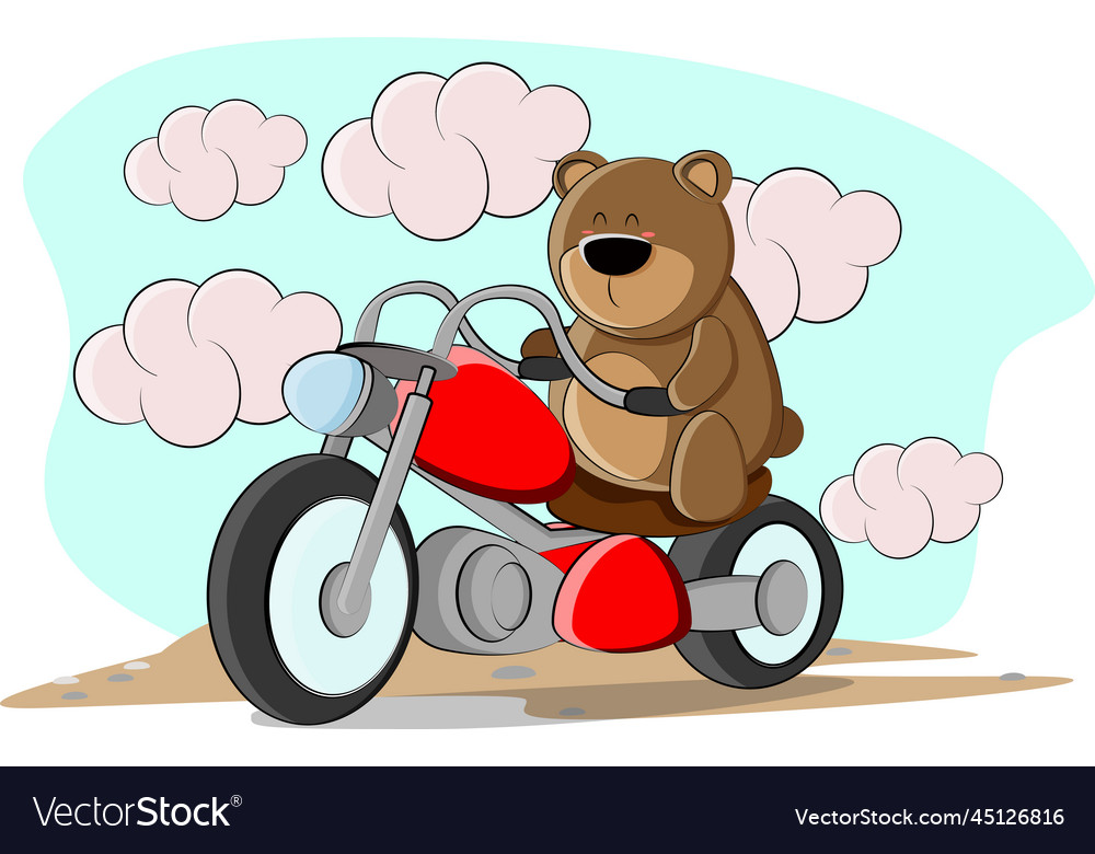 Cute Bear Rides Red Motorcycle