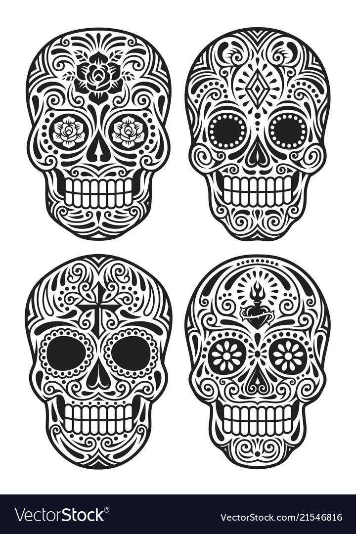 Day of the dead skull set vector image Day of the dead skull set