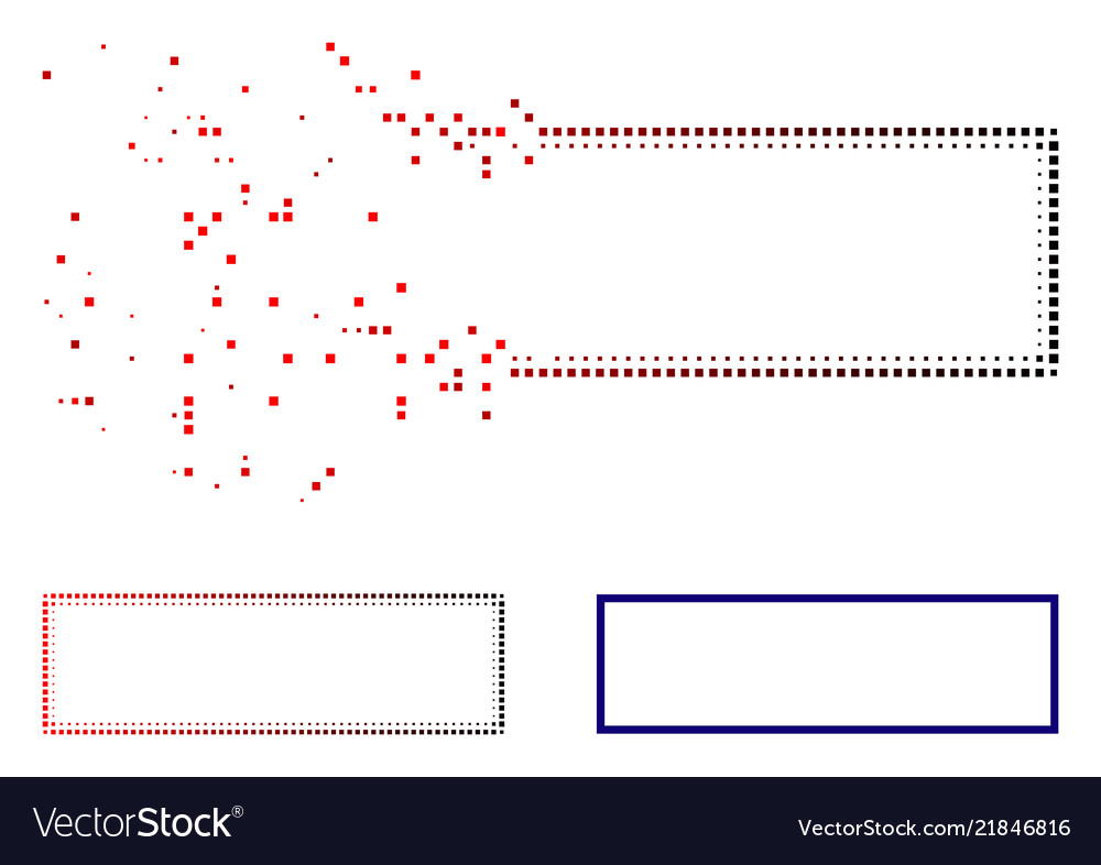 Destructed pixelated halftone rectangle frame icon vector image Destructed pixelated halftone rectangle frame icon