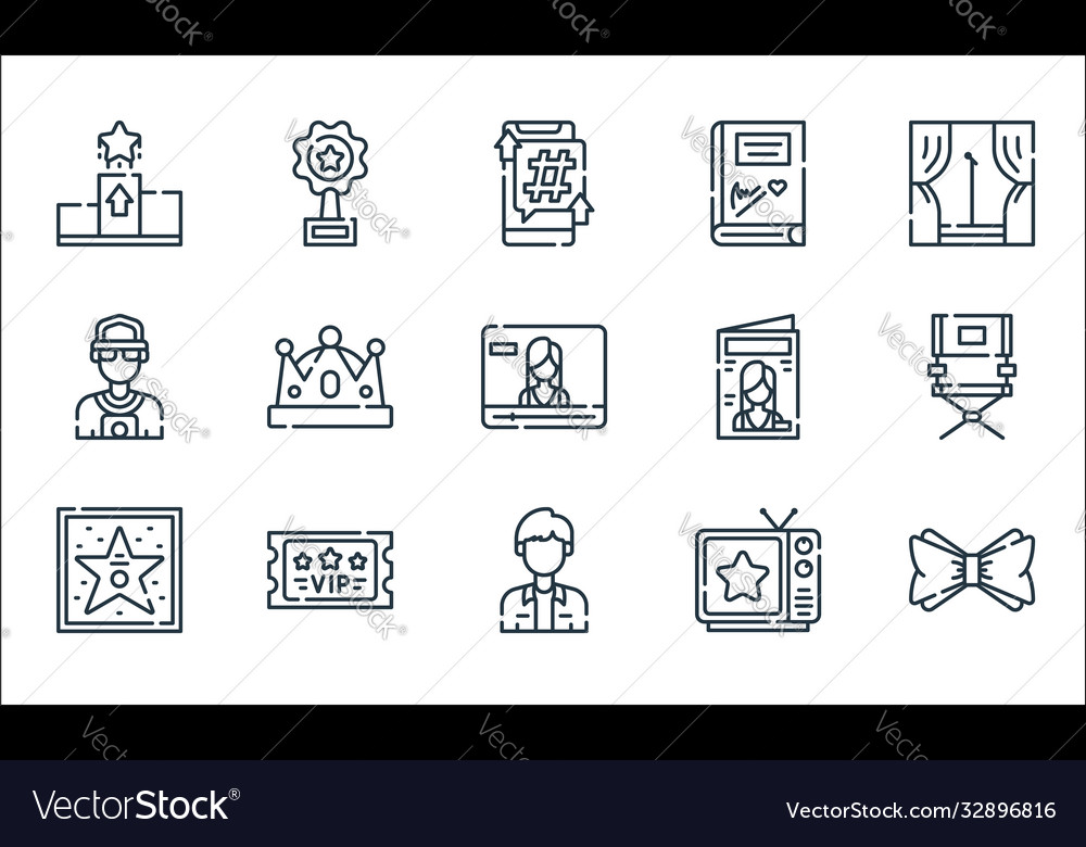 Fame line icons linear set quality vector image Fame line icons linear set quality
