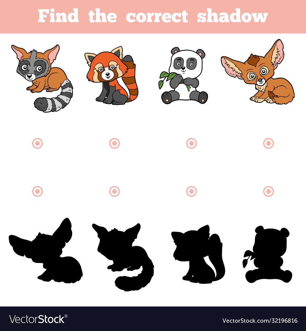 Find correct shadow game for children set vector image Find correct shadow game for children set