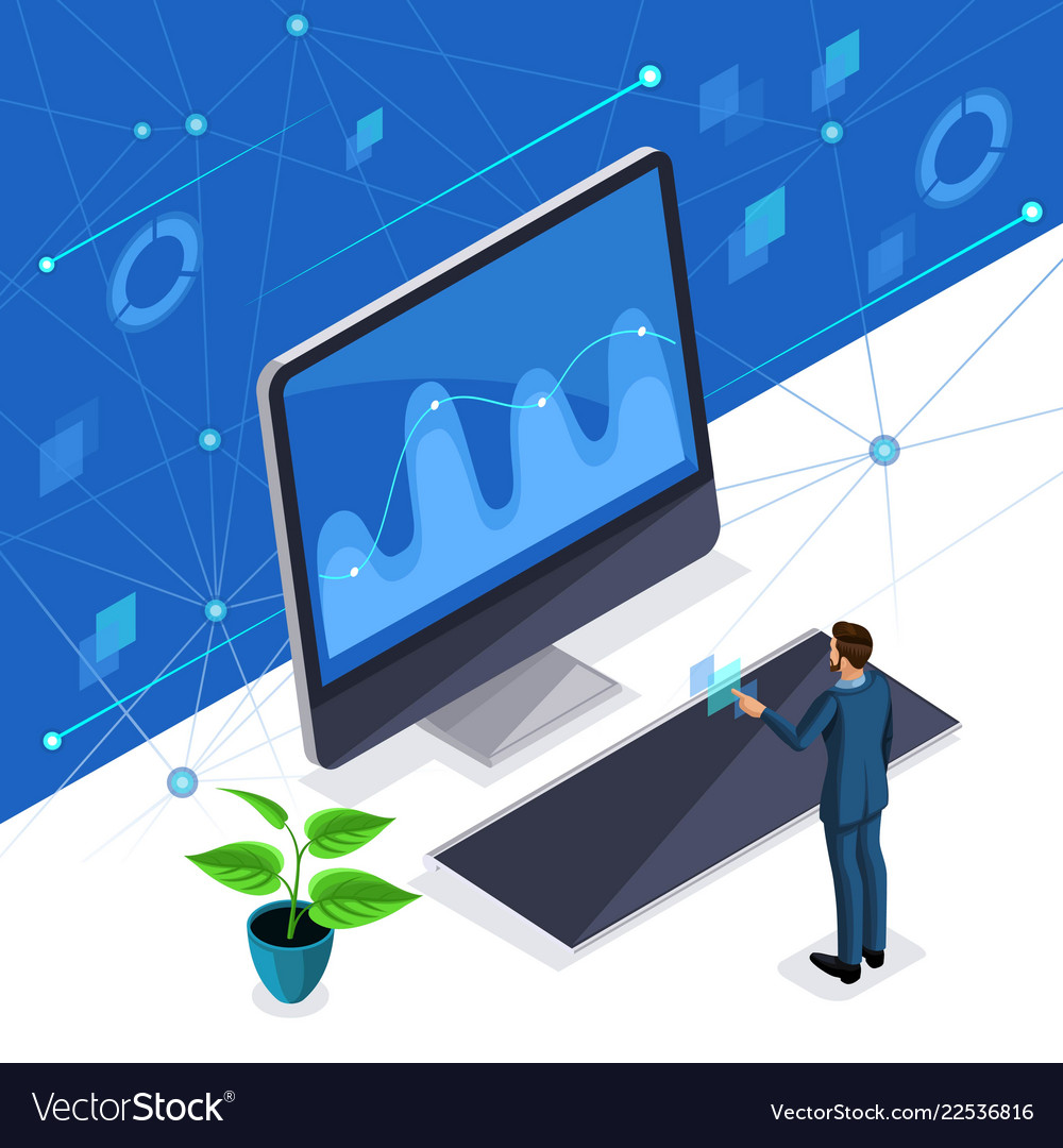 Isometric man a stylish business manages