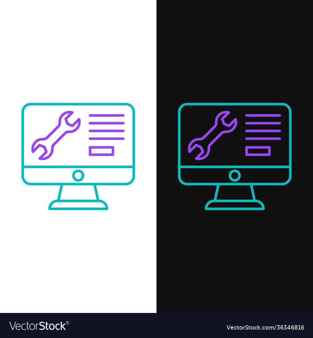 Line computer monitor with wrench icon isolated