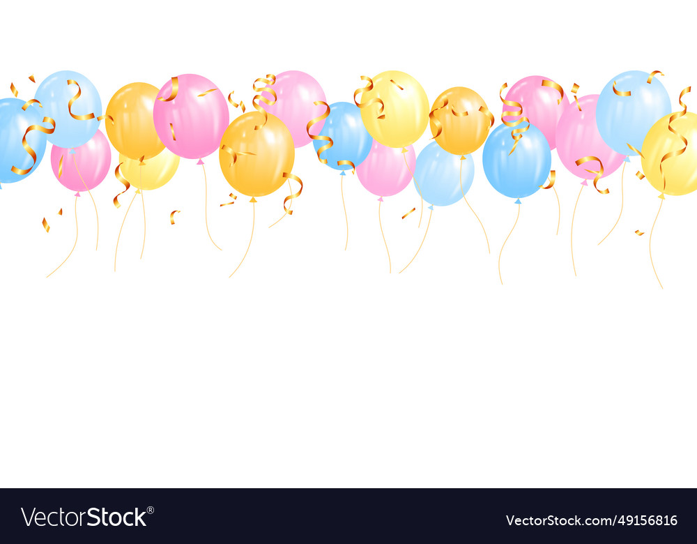 Pastel balloons and confetti border frame Vector Image