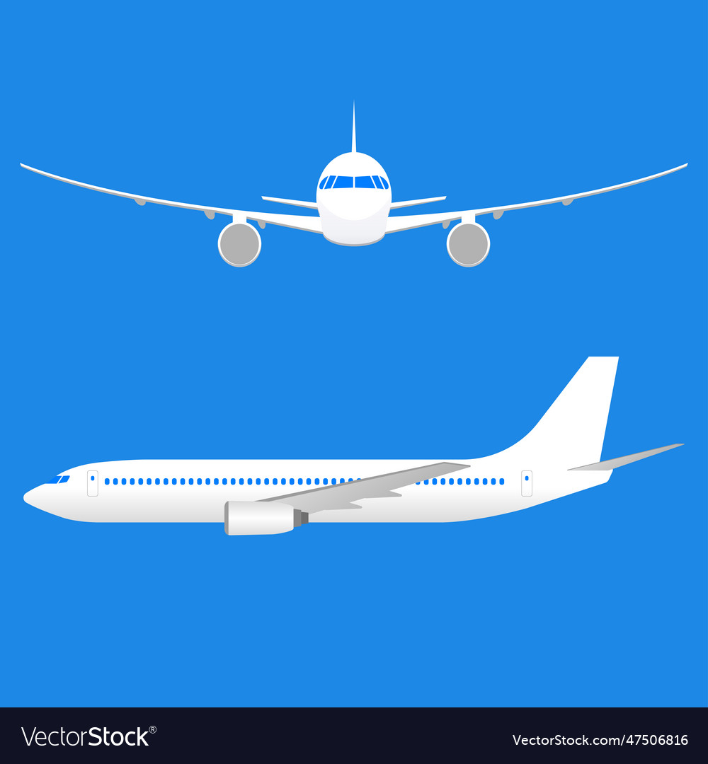 Plane set side view and front of airplane Vector Image