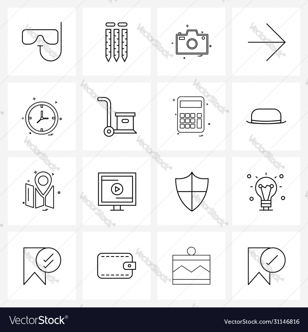 Set 16 universal line icons clock direction