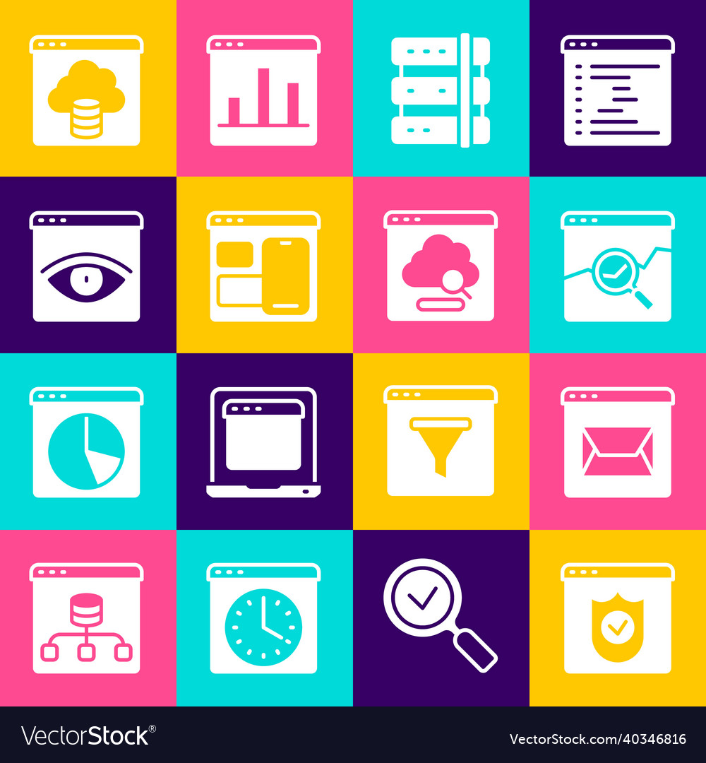 Set browser with shield website and mail stocks vector image Set browser with shield website and mail stocks