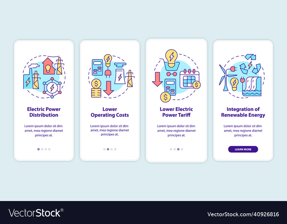 Smart grid characteristics onboarding mobile app vector image Smart grid characteristics onboarding mobile app