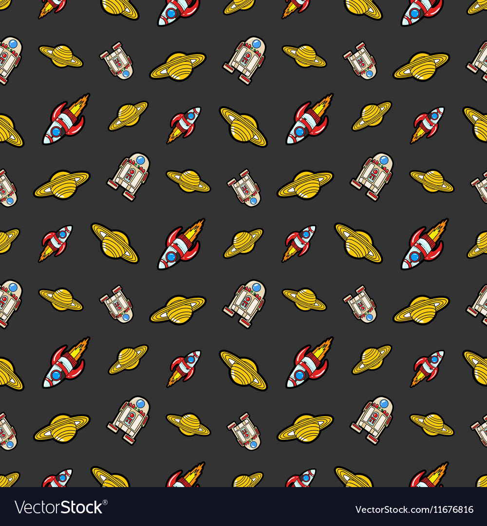 Space rocket robots and saturn seamless pattern