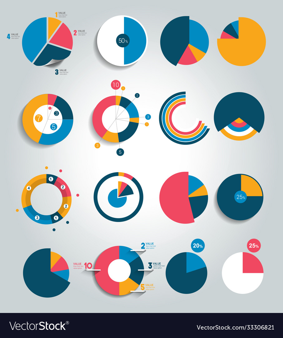 Big set round circle chart graph simply color vector image Big set round circle chart graph simply color