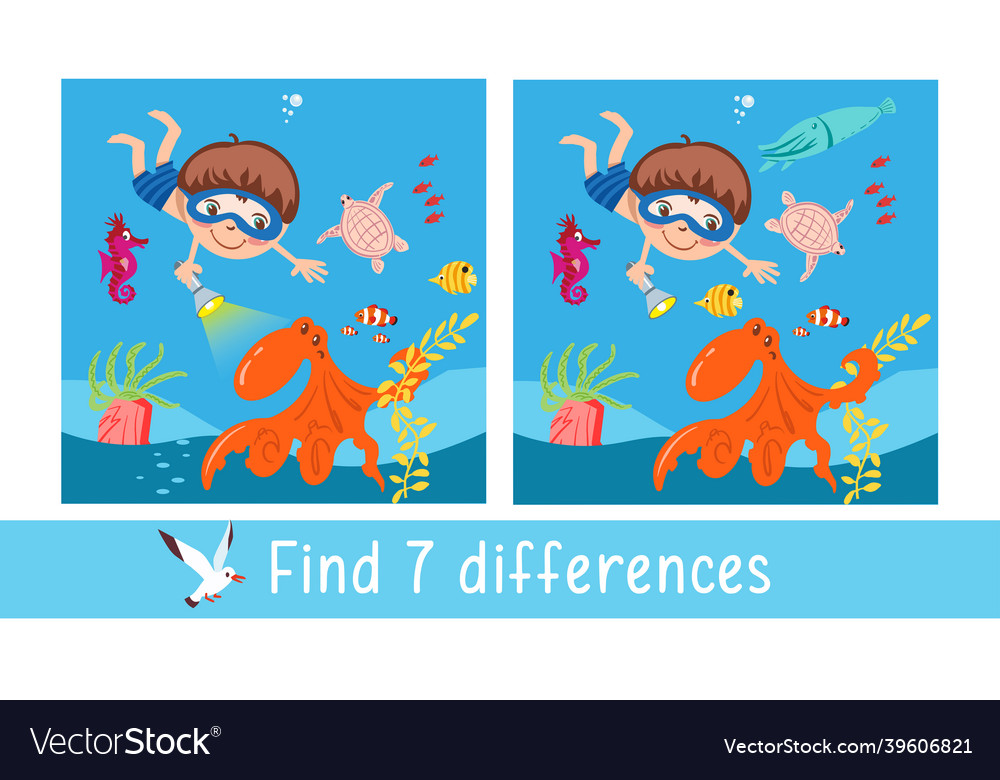 Boy underwater with marine life find 7 vector image Boy underwater with marine life find 7