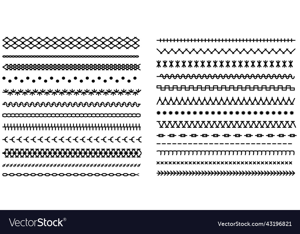 Different types of machine stitch brush pattern vector image Different types of machine stitch brush pattern