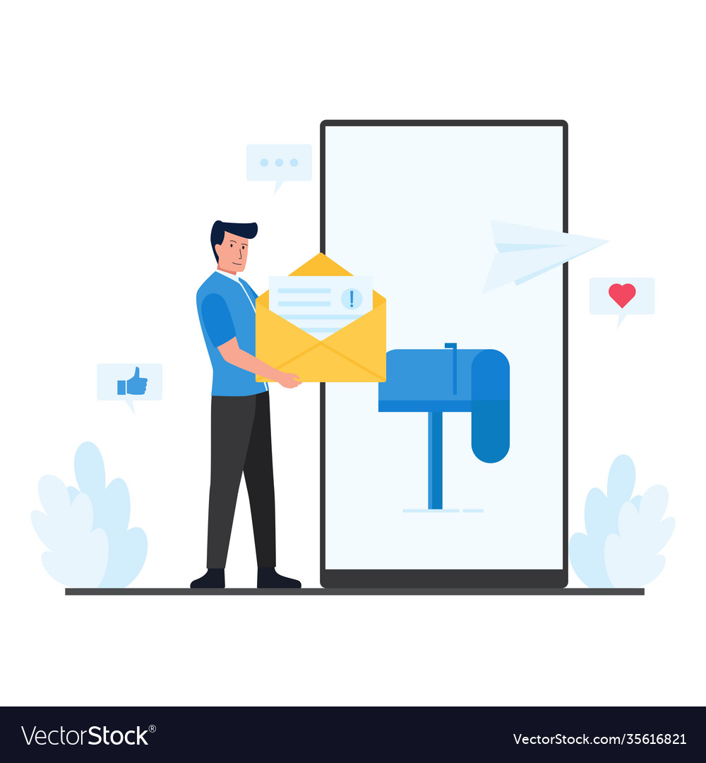Man hold messages and mailbox on phone screen