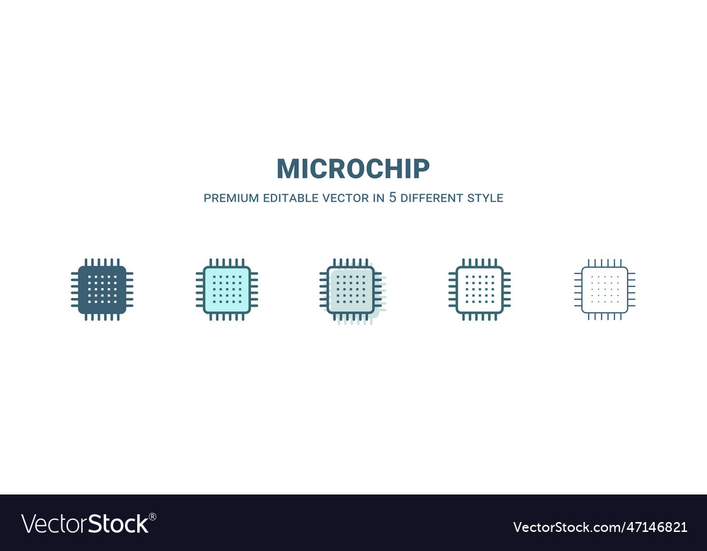 Microchip icon in 5 different style outline