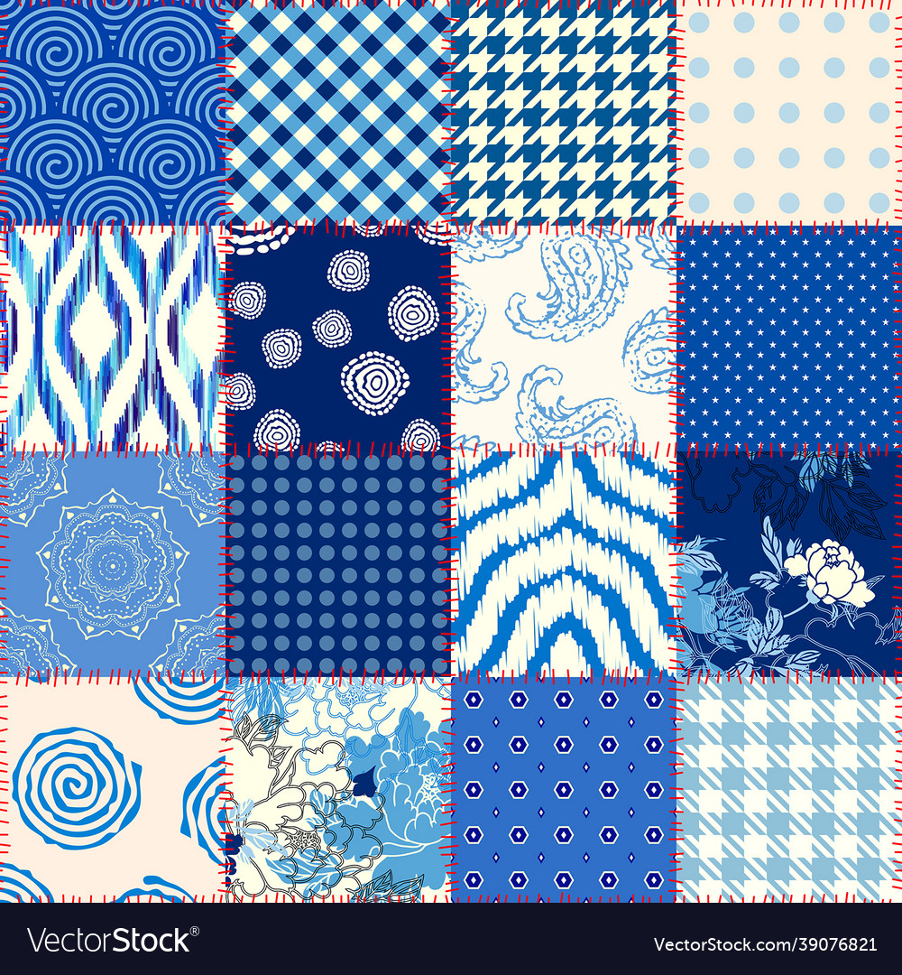 Patchwork textile pattern seamless quilting vector image Patchwork textile pattern seamless quilting