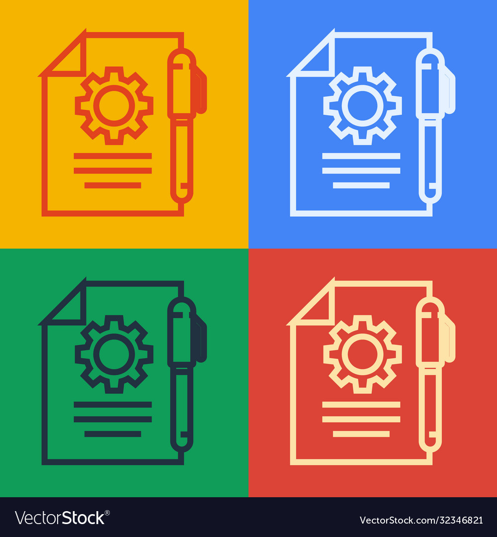 Pop art line document settings with gears icon