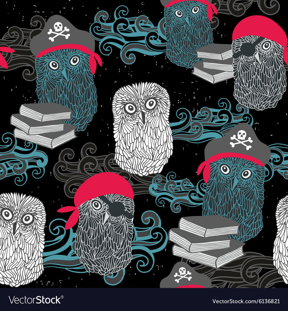 Seamless pattern with owl pirates