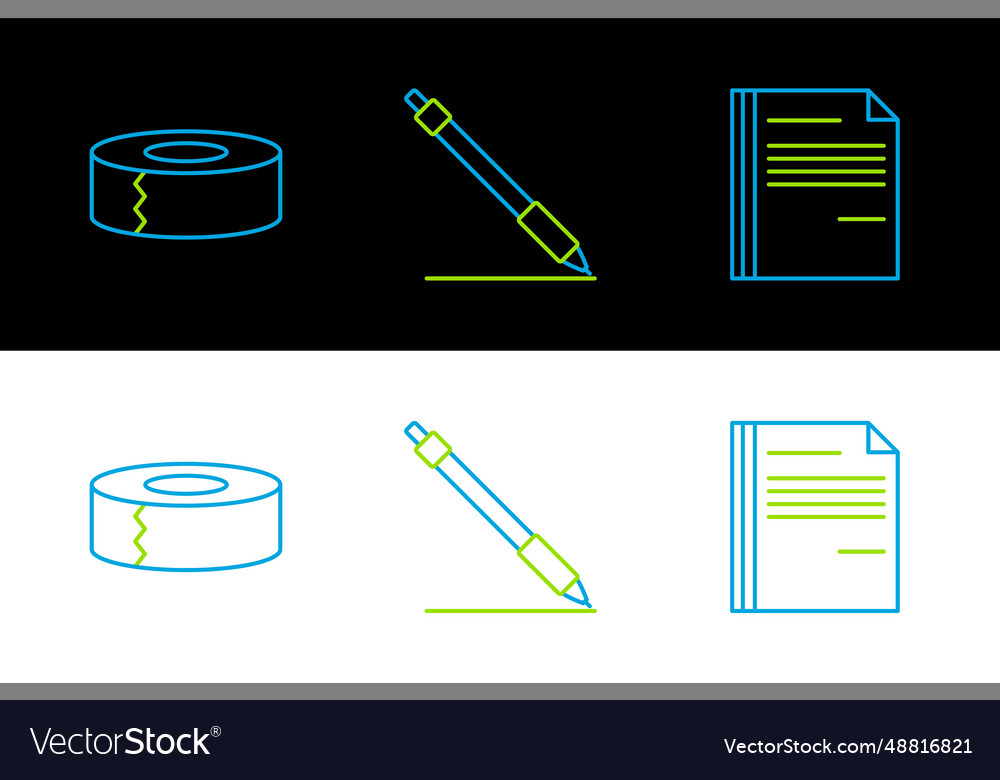 Set line file document scotch and pen icon