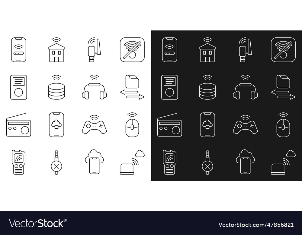 Set line network cloud connection wireless vector image Set line network cloud connection wireless