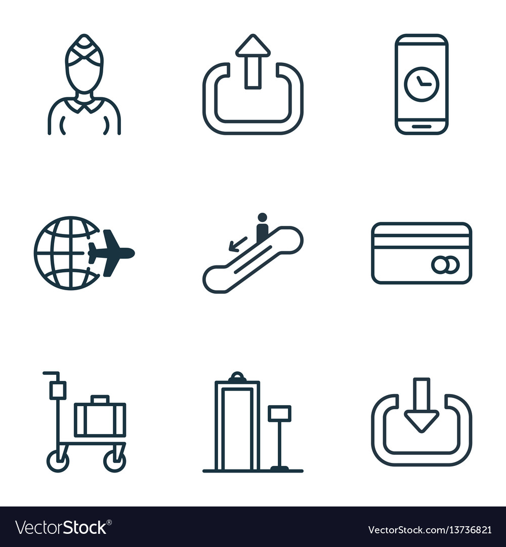 Set of 9 traveling icons includes exit enter vector image Set of 9 traveling icons includes exit enter