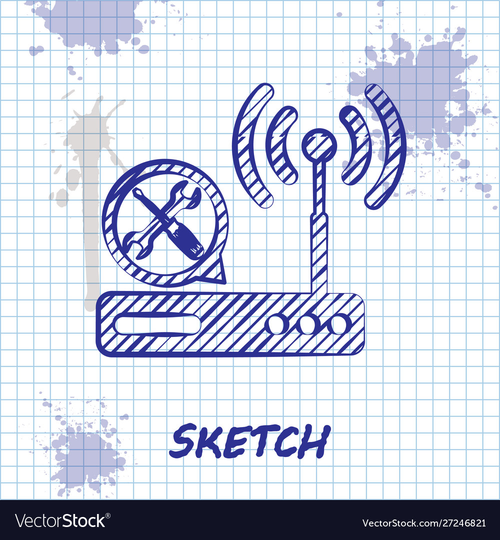 Sketch line router wi-fi with screwdriver vector image Sketch line router wi-fi with screwdriver