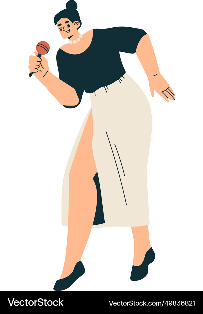 Woman character with microphone in hands singing Vector Image