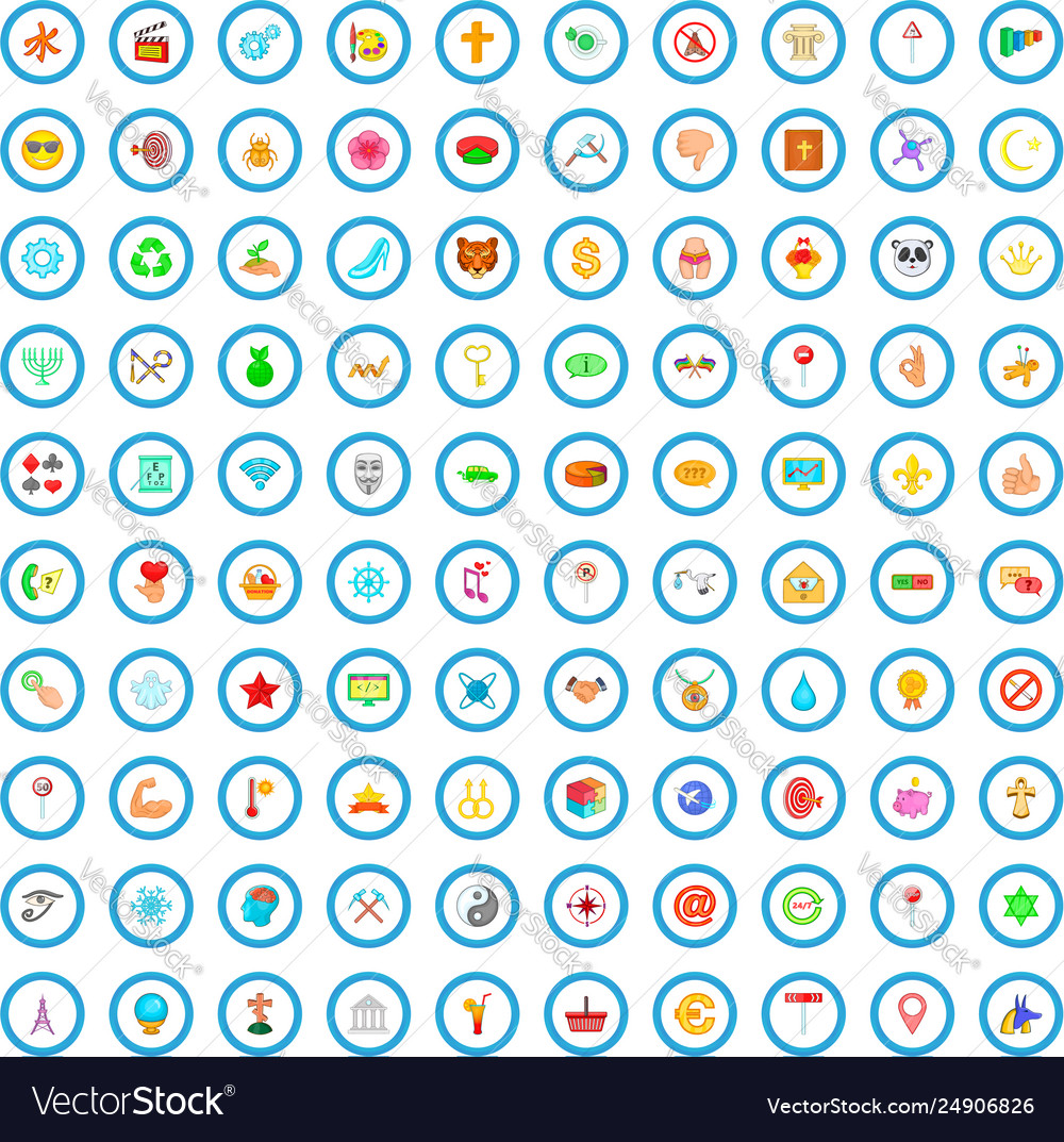 100 symbol icons set cartoon style Royalty Free Vector Image