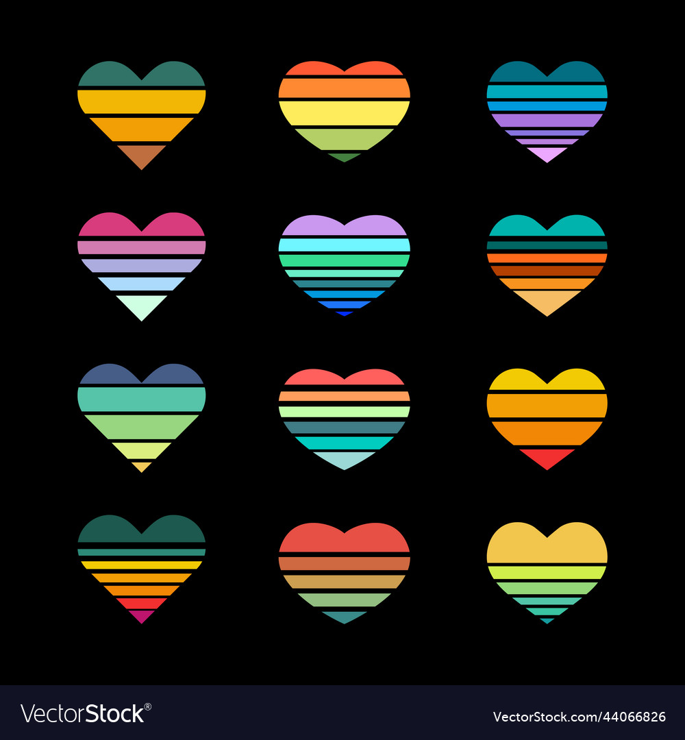 A set of striped colored hearts Royalty Free Vector Image