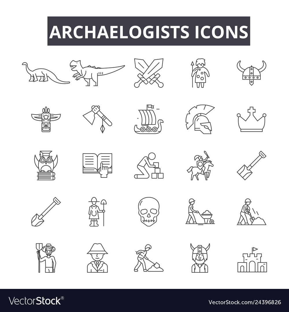 Archaelogists line icons for web and mobile design Vector Image Archaelogists line icons for web and mobile design