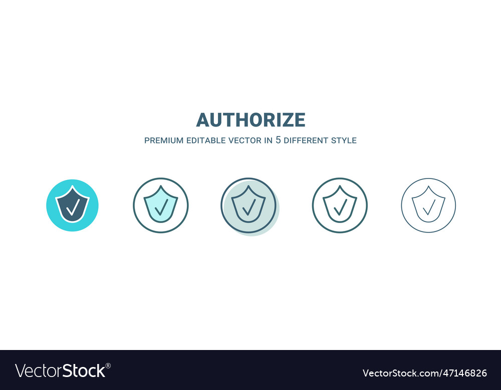 Authorize icon in 5 different style outline vector image Authorize icon in 5 different style outline