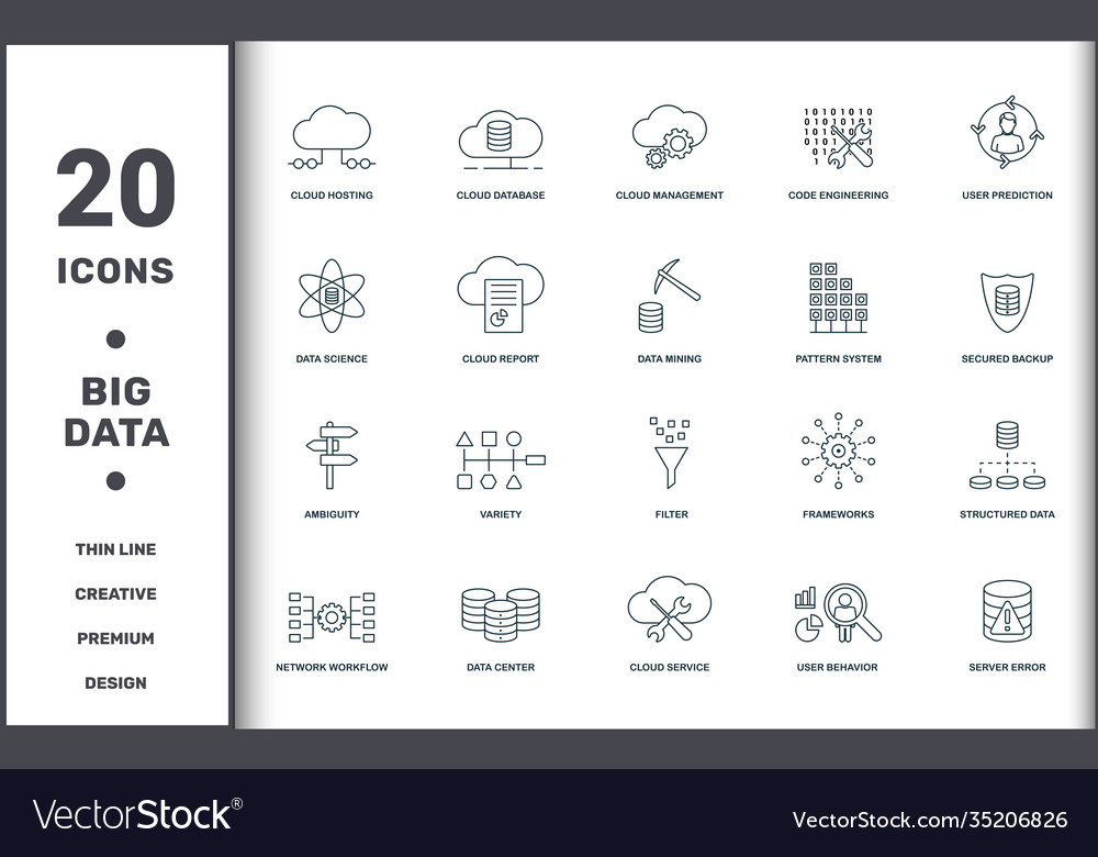 Big data set icons collection includes simple vector image Big data set icons collection includes simple