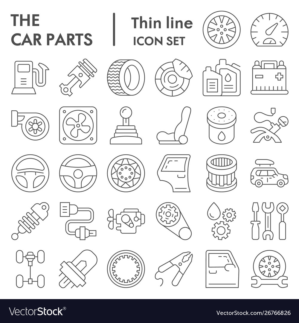 Car parts thin line icon set auto details symbols Vector Image