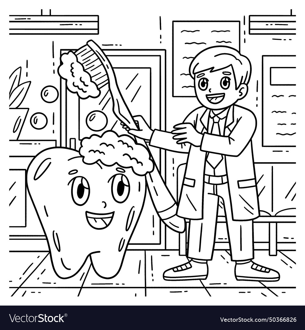 Dental care dentist and tooth coloring page Vector Image