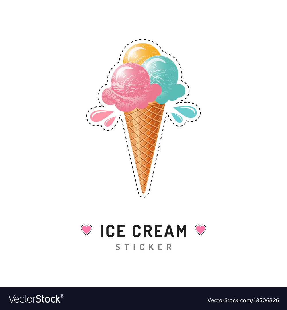 Ice Cream Sticker Or Badge Cream Cone Icons Vector Image 5026