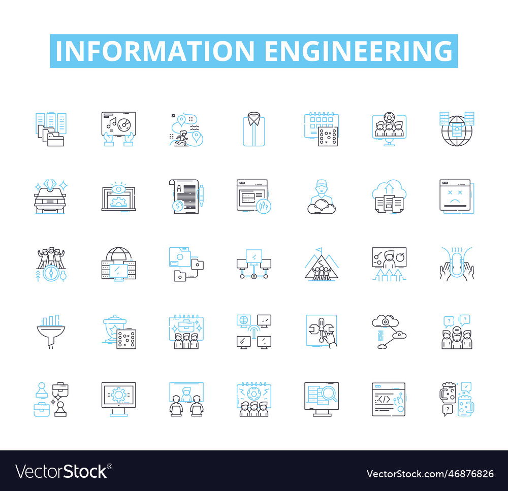Information engineering linear icons set database vector image Information engineering linear icons set database