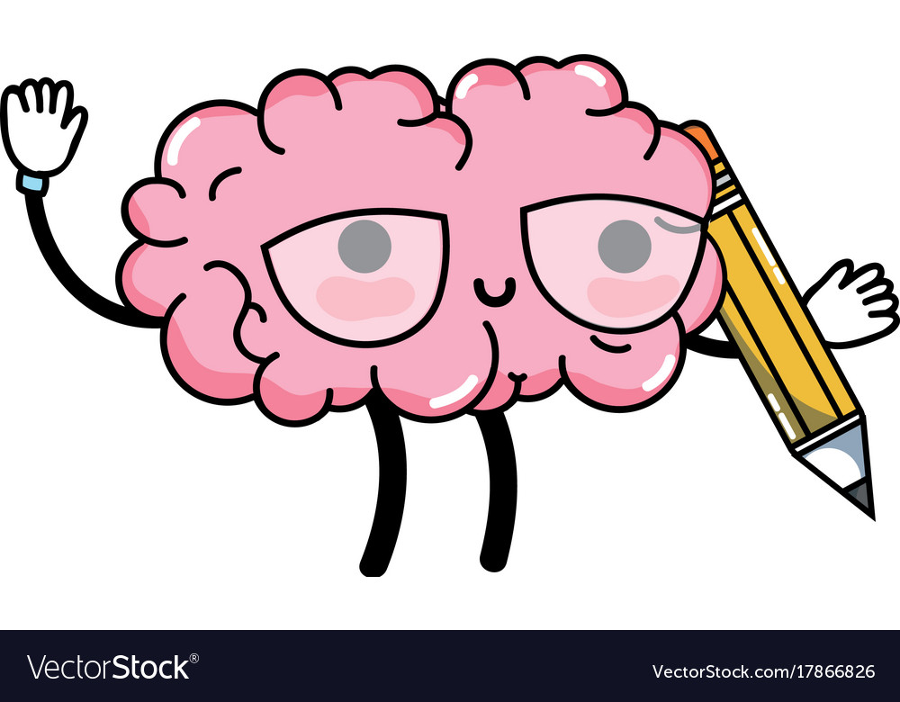 Kawaii happy brain with pencil tool Royalty Free Vector