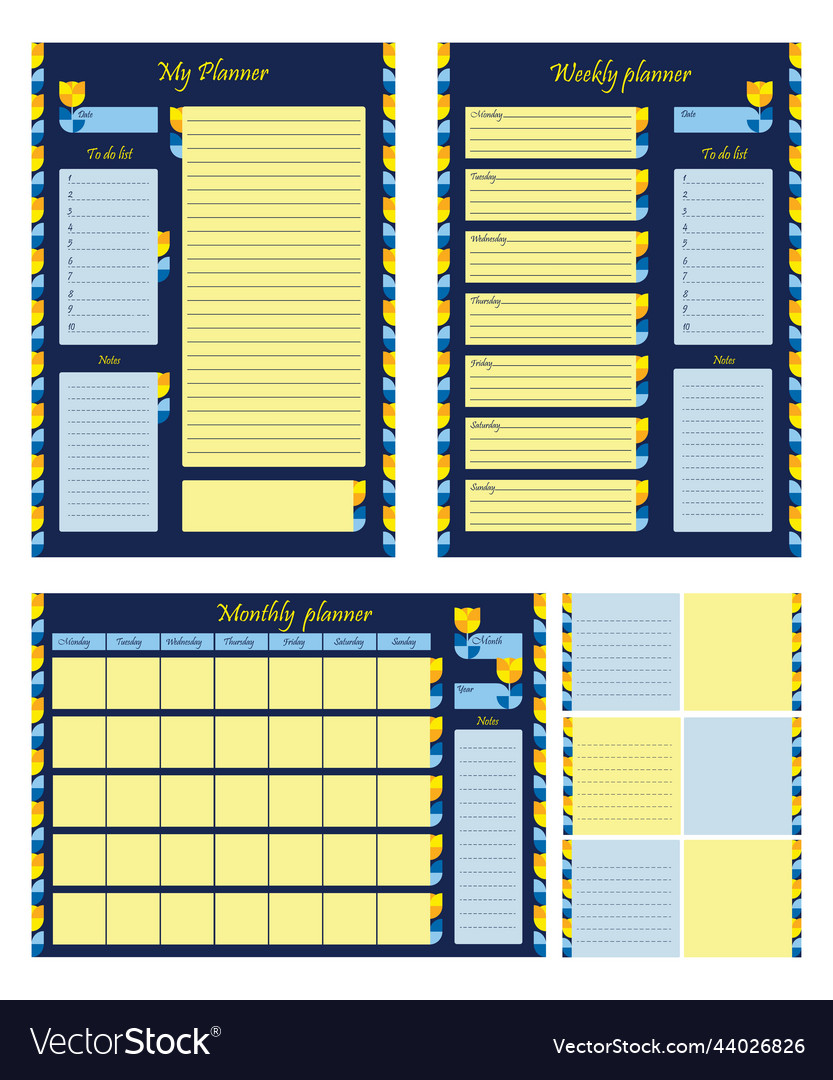 Monthly and weekly planner page template vector image