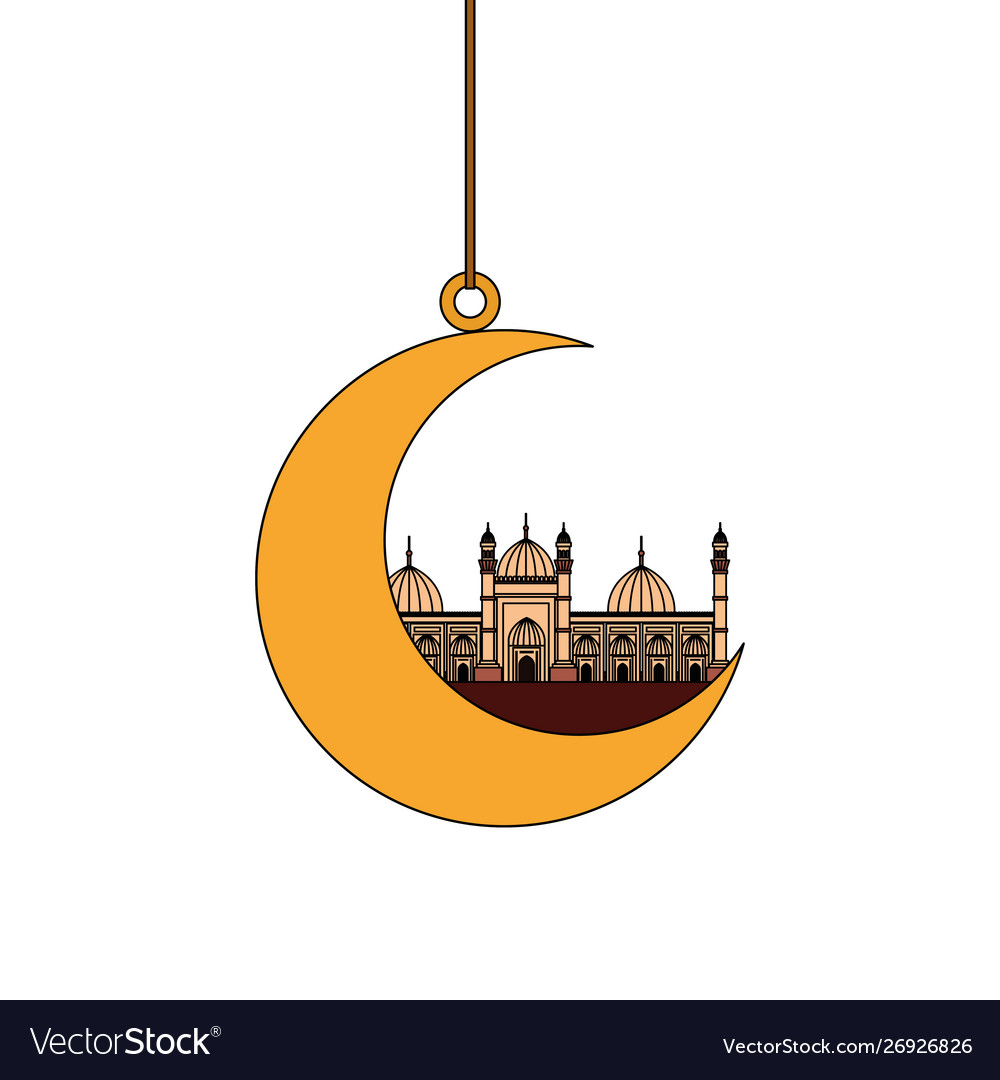 Moon hanging with badshahi mosque building Vector Image