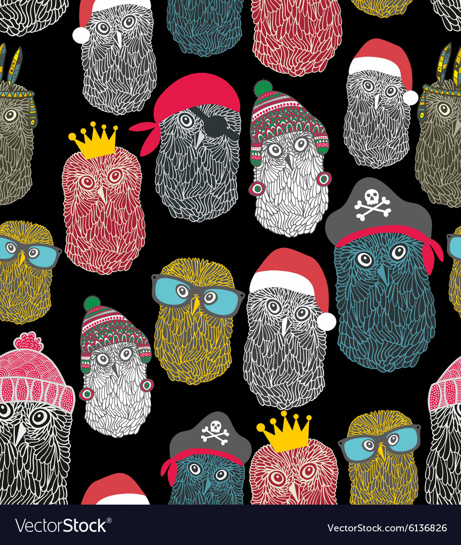 Seamless pattern with owls