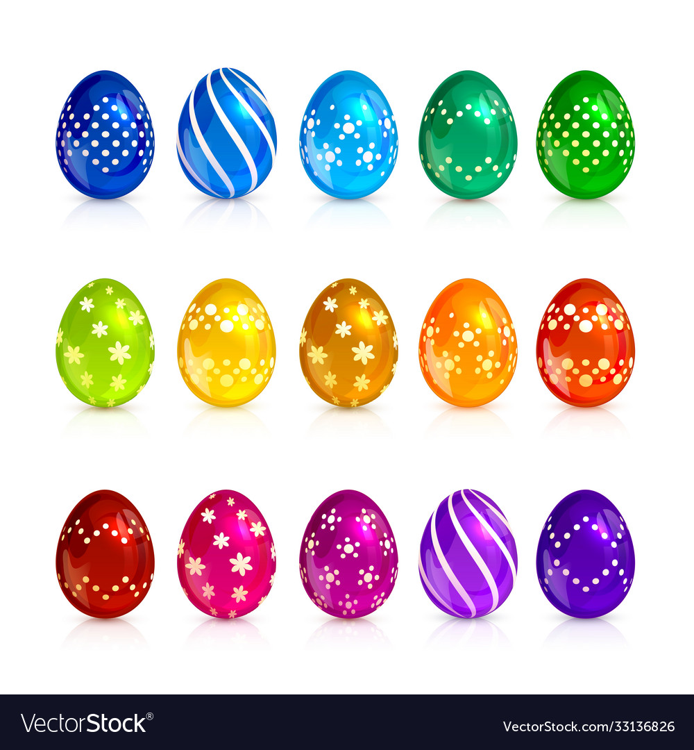 Set brightly colored easter eggs