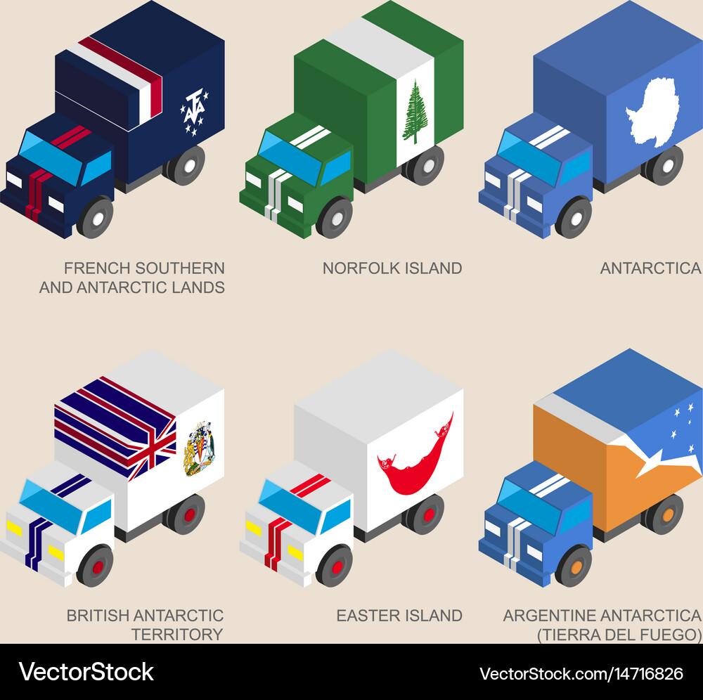 Set isometric 3d cargo with flags Royalty Free Vector Image