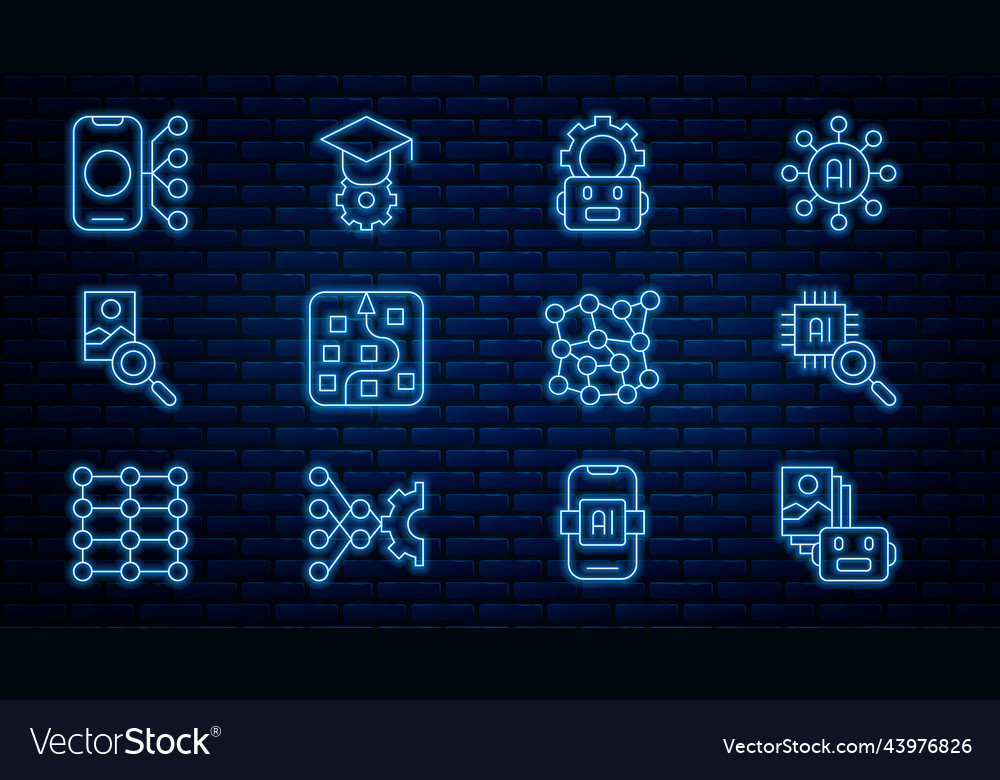 Set line artificial intelligence robot processor vector image Set line artificial intelligence robot processor
