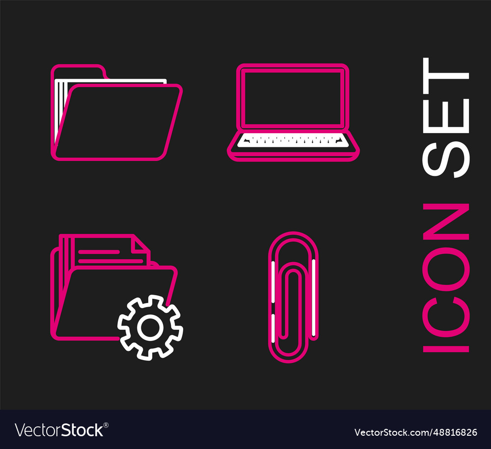 Set line paper clip folder settings with gears vector image Set line paper clip folder settings with gears