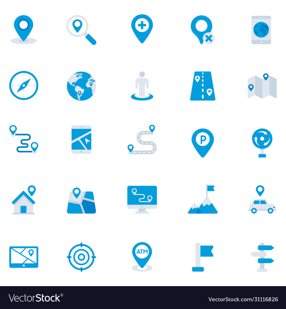 Tracking maps and navigation flat icons pack