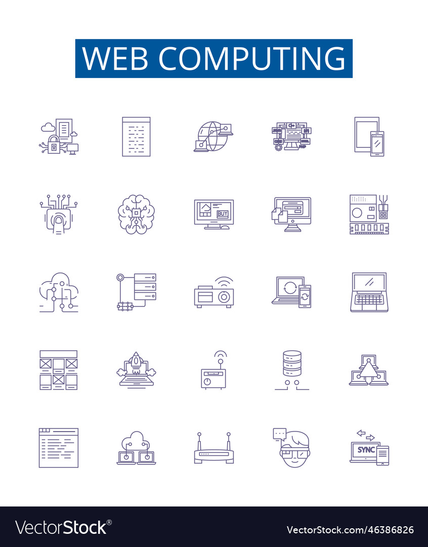 Web computing line icons signs set design vector image Web computing line icons signs set design