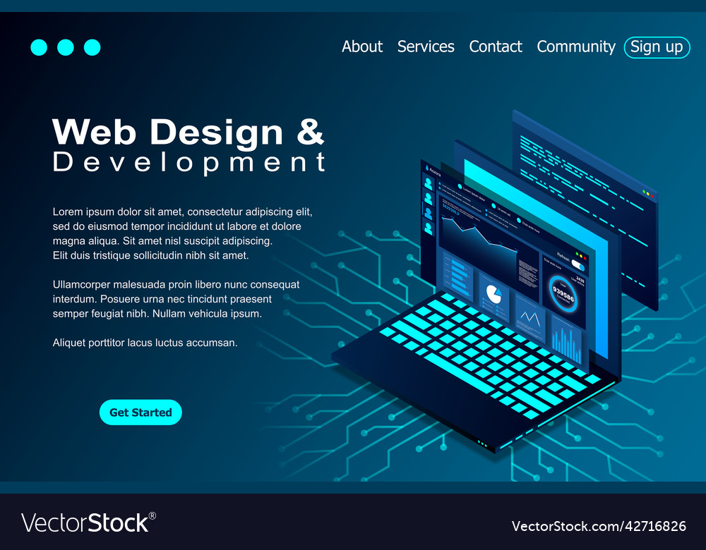 Web design and development isometric vector image Web design and development isometric