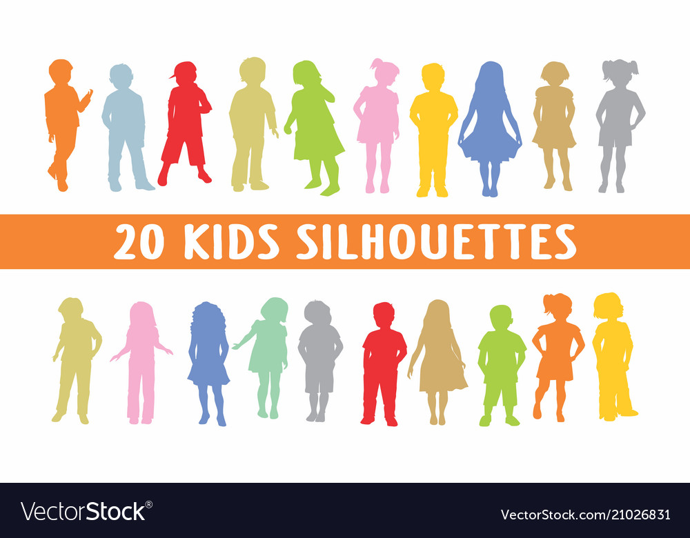 20 kids in poses set of shapes