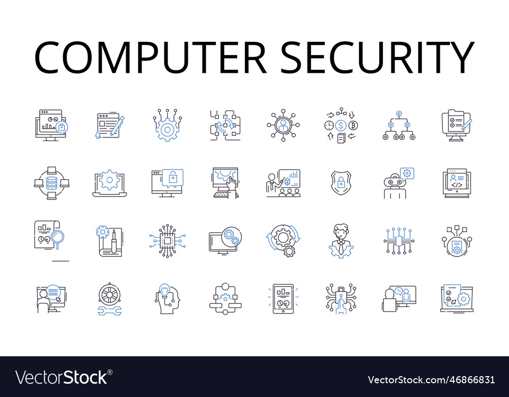 Computer security line icons collection data vector image Computer security line icons collection data