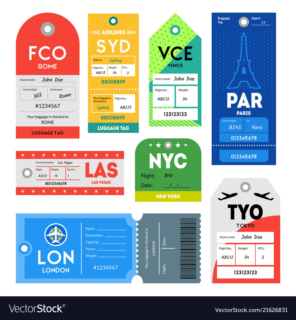 Passport and luggage tags color set Royalty Free Vector