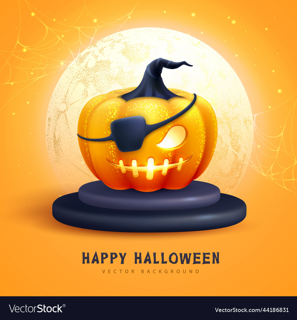 Realistic 3d Halloween Pumpkin With Full Moon Vector Image